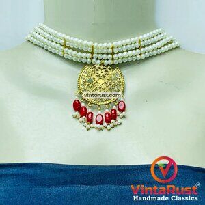 Pearls Jewelry Set, White Pearls Handmade Beaded Jewelry Set, Ethnic Choker